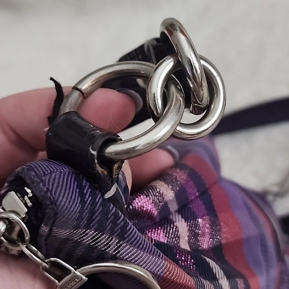 Coach Poppy Purple Tartan Metallic Shoulder Bag Purse - Picture 15 of 16